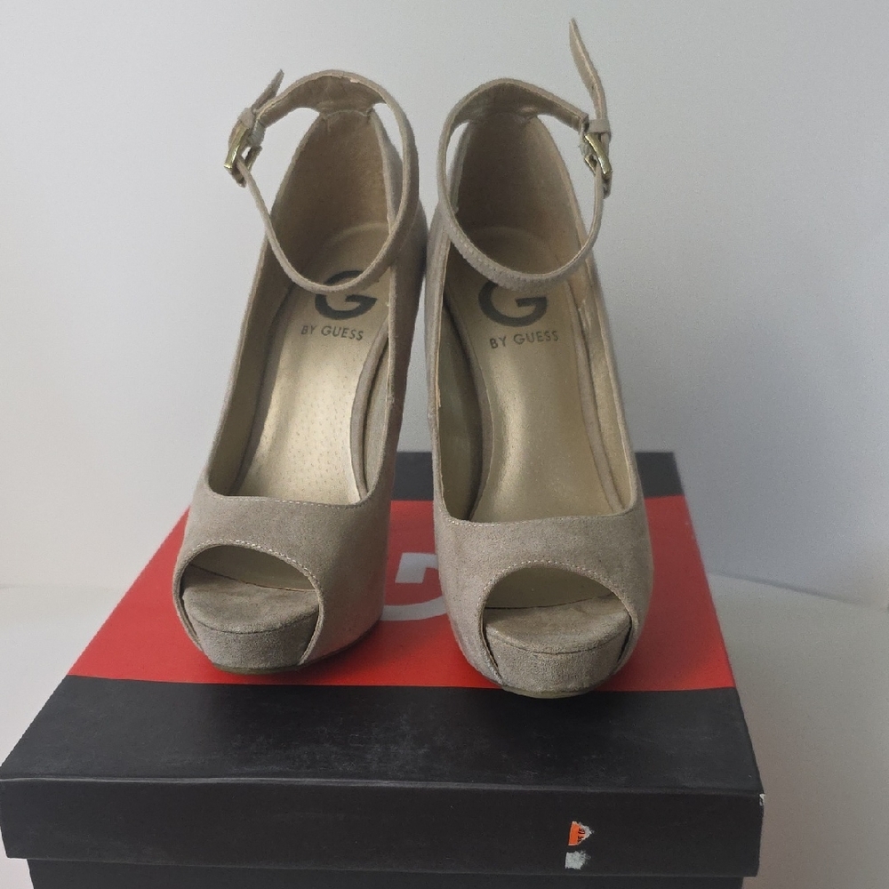 Guess Women's Beige Peep Toe Heels
